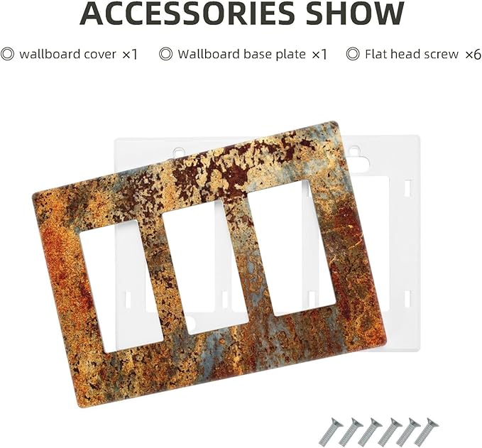 Rust Old Rusty Copper Rustic 3 Gang Triple Rocker/Decorator Light Switch Wall Plate Cover Decorative Gfci Electrical Faceplate Switchplate Room Decorate