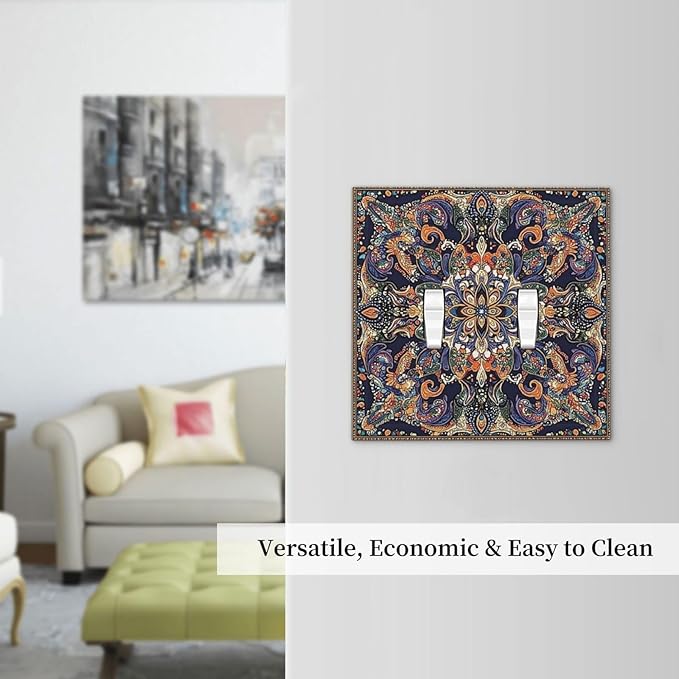 Decorative Switch Plates Mandala Petals Retro Flowers 2 Gang Double Toggle Outlet Light Switch Cover Wall Plate Electrical Faceplate For Bed Room Home Decor