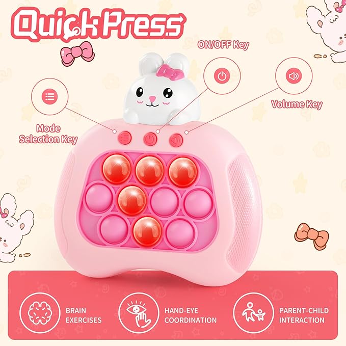 Easter Bunny Pop Game Light Up Fidget Toy for Kids Ages 3-12,Handheld Fast Push Game Rabbit Console Toys for Girls Boys,Sensory Gifts for Kids with Autism Easter Basket Stuffers Fillers