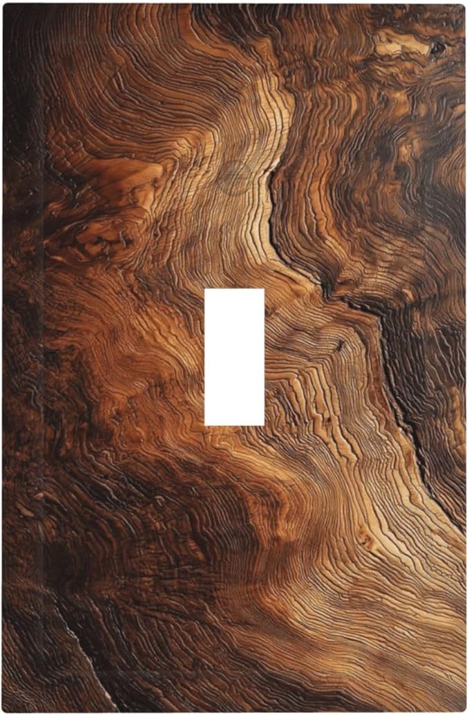 Natural Wood Grain Texture Old Tree Trunk Print Decorative Light Switch Cover 1 Gang Single Toggle Device Electrical Faceplate Switchplates Decorator Outlet Wall Plate for Farmhouse Home Decor