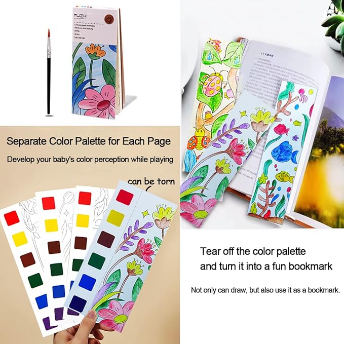 JUNQIU Watercolor Coloring Books for Kids Ages 4-8, Pocket Watercolor Painting Book for Toddlers, Easter Basket Stuffers For Girls Boys, Stocking Stuffers For Kids