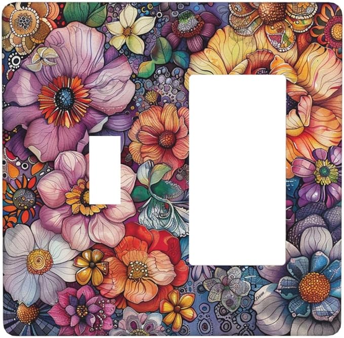 Outlet Covers Colorful Bohemian Flowers Vintage Boho Floral 1 Toggle 1 Rocker Combination Decorative Wall Plate Electrical Switch Plates Light Switch Cover Plate for Bed Room living Room