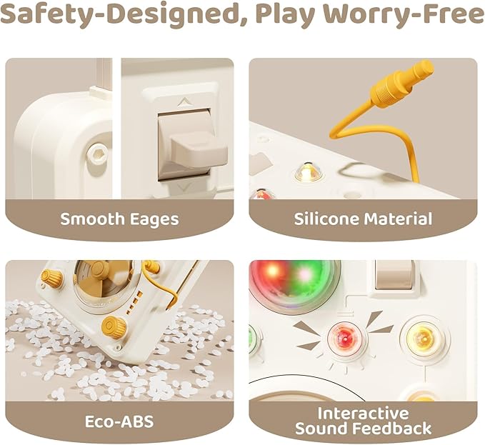 SOCBTNSO Montessori Busy Board for 1+ Year Old - Electronic Light & Activity with Buttons, Switches, Fan & Rotating Knobs | Sensory Learning Travel Toys & Gifts for Toddler Boy/Girl Age 1 2 3