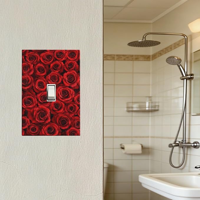 Lush Red Roses 1-Gang Toggle Light Switch Plate, Romantic Rose Bouquet Decorative Wall Plate for Bedroom Powder Room Decor