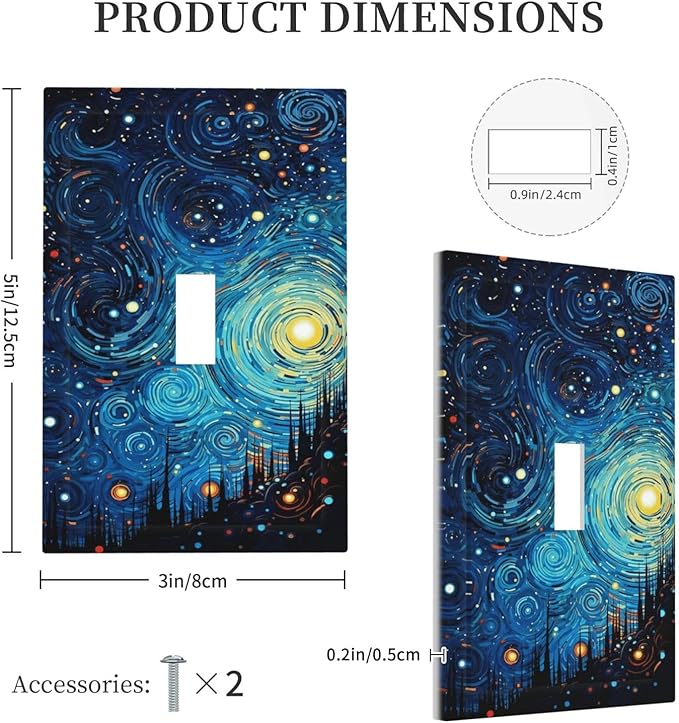 Decorative Light Switch Cover Plate Abstract Starry Night Style 1 Gang Single Toggle Wall Plate Electrical Outlet Covers Decorate Switch Plate Cover for Home living Room Decor