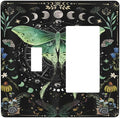Moon Phase Butterfly Wildflower Plant Mysterious Night Moonlit Outlet Covers 1 Toggle 1 Rocker Combination Decorative Wall Plate Electrical Switch Plates Light Switch Cover Plate for Bedroom