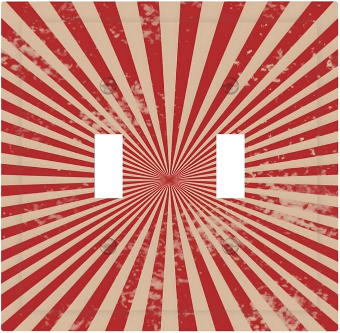 Retro Circus Sparkling Red White Lines Mid Century Decorative Switch Plates 2 Gang Double Toggle Outlet Light Switch Cover Wall Plate Electrical Faceplate for Farmhouse Home Decor
