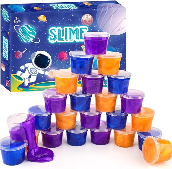 Galaxy Slime 24 Pack – Blue, Gold & Purple Slime Party Favors, Non-Sticky, Valentines Slime Kit for Classroom Prizes, Christmas Stocking Stuffers, Goodie Bag Stuffers,Easter Basket Stuffers for Kids