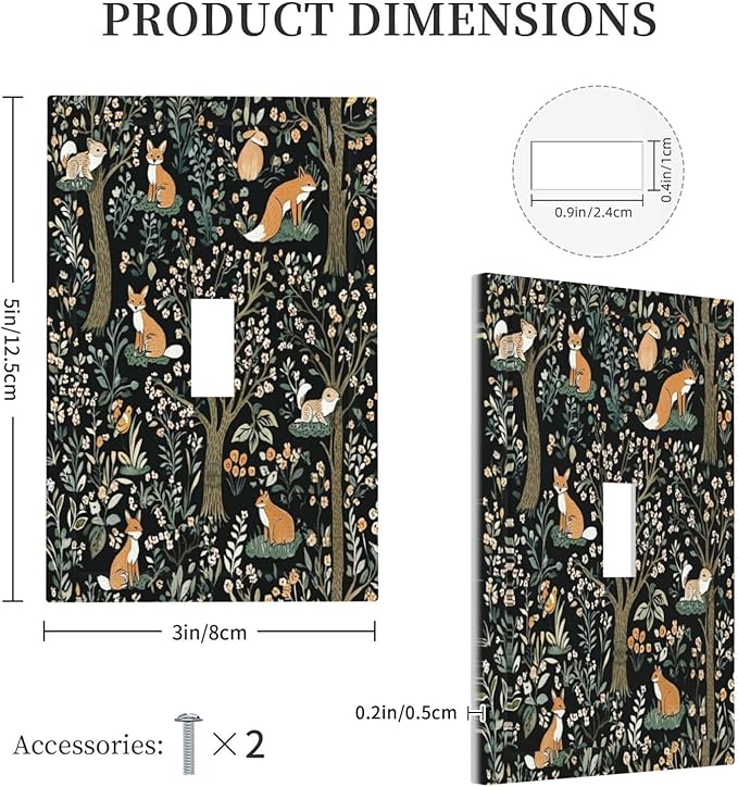 Decorative Light Switch Cover Fairy Forest Animals Fox Squirrel Flower 1 Gang Single Toggle Device Electrical Faceplate Switchplates Decorator Outlet Wall Plate For Bed Room Farmhouse
