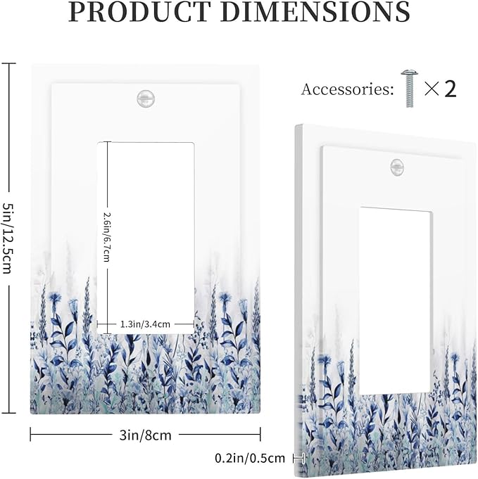 Decorative Outlet Covers Rustic Blue Plants Wildflowers Boho Leaves Bohomian 1 Gang Single Decora GFCI Device Light Switch Covers Plate 1 Rocker Wall Plate Jumbo Switch Plate Cover
