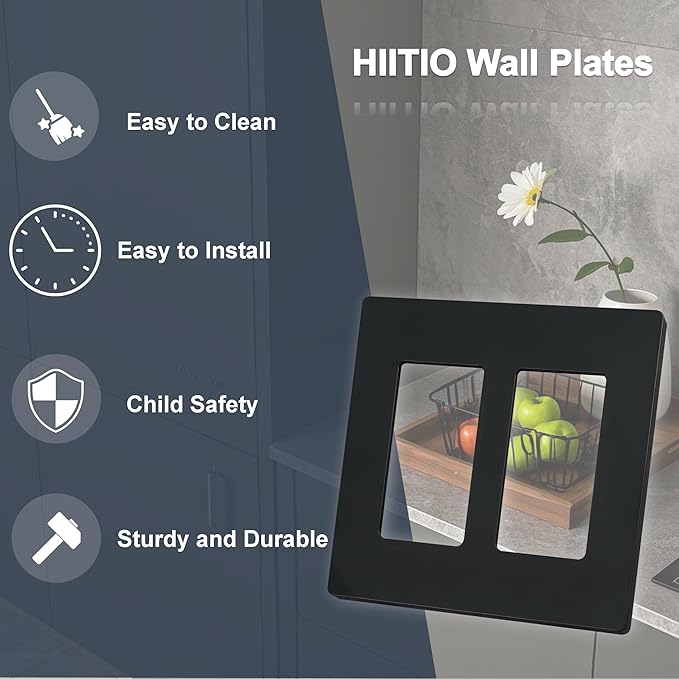 Wall Plates Screwless Design Outlet Covers UL Certified Safe Switch Plate Covers Easy Install & Clean Cover Plates Child Proof Wall Plate Kit Black