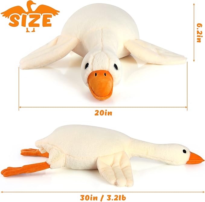 30" Goose Stuffed Animal Weighted Plush Toy 3.2Ibs White Swan Throw Soft Plush Sleeping Pillow Stuffed Animal Toys for Kids Gifts