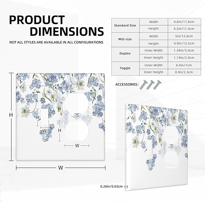 Hydrangea Blue Flowers Watercolor Floral Wallplates 1 Toggle 1 Duplex Switch Plate Electrical GFCI Faceplate Decorative Light Switch Covers for Bed Room Living Room Decor