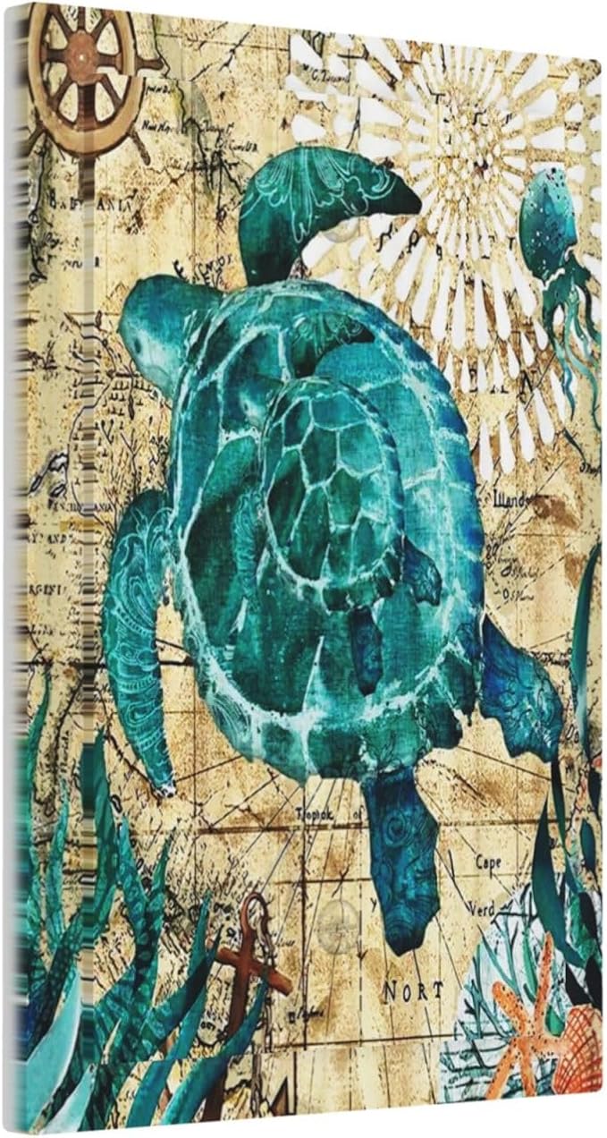Nautical Ocean Map Tortoise Turtle 1 Gang No Device Wall Plate Decorative Blank Light Switch Cover Switchplate Electrical Faceplate for Bathroom Home Bedroom Art Decor