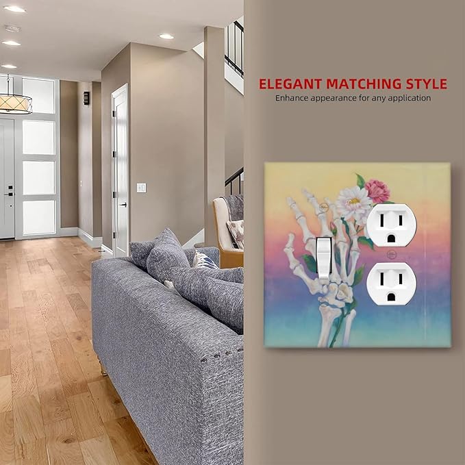 Skeleton Flower Single Toggle Duplex Combo Outlet Wall Plate Decorative 2 Gang Light Switch Covers Electrical Switchplate Home Decorate Faceplat for Bathroom Bedroom Kitchen Room 4.5 x 4.5 Inch