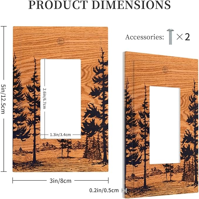 Pine Forest Natural Scenery Silhouette Wood Grain Decorative Outlet Covers 1 Gang Single Rocker Light Switch Cover Plate Wall Plates GFCI Faceplate for Farmhouse Home Decor