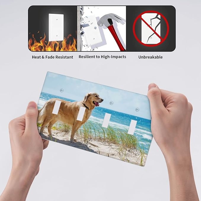 Custom Quad Toggle Light Switch Cover Personalized Your Own 4 Gang Decorative Switch Plates Cover with Picture Logo Text for Bathroom Home Living Room Decor 8 X 4.5 In