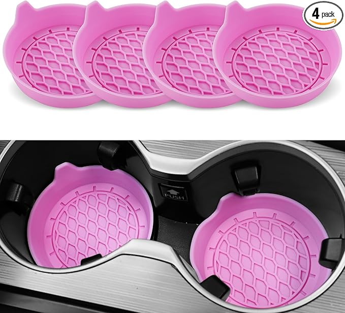 SINGARO Car Cup Holder Coaster, Silicone Cup Holder Insert, Universal Non-Slip Cup Holders, Car Accessories Interior for Women and Man 4 Pack Pink