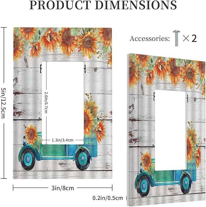 Decorative Outlet Covers Teal Farm Truck Pulling Sunflowers 1 Gang Single Decora GFCI Device Light Switch Cover Plate 1 Rocker Wall Plate Jumbo Switch Plate Cover for Farmhouse Bathroom Decor