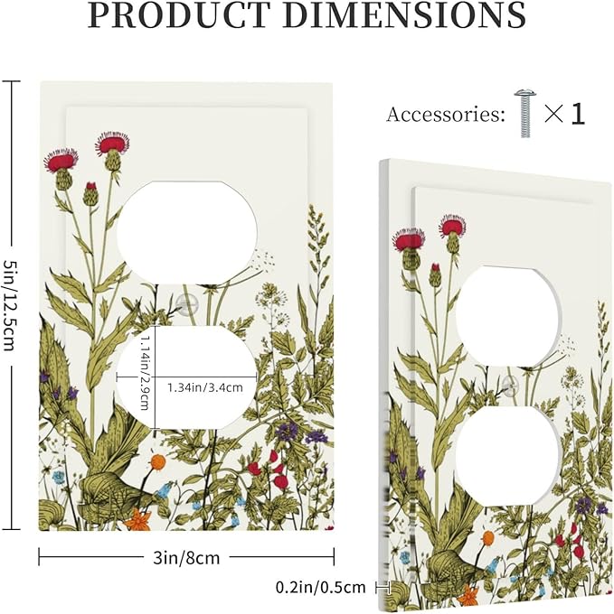 Colorful Country Vintage Colored Wild Flowers Floral 1 Gang Device Duplex Outlet Covers Receptacle Wallplate Blossom Herbs Spring Plant Sage Decorative Light Switch Cover Switch Face Wall Socket Plate