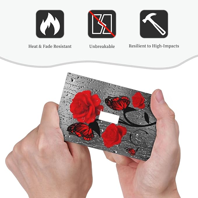 Raindrop Flower Butterfly Red Rose 1 Gang Light Switch Cover Single Toggle Wall Plate Decorative Switchplate Electrical Farmhouse Faceplate Raindrops Floral Girls Kitchen Bathroom Bedroom Decor 5" x 3