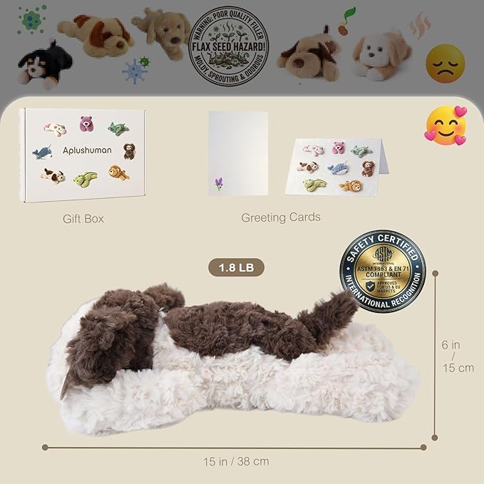 Aplushuman® Microwavable Heating Pad Golden Retriever Plush - Weighted Stuffed Animal Toy with Tourmaline Beads & Lavender - 1.8 lb for Long Lasting Cozy Warmth - Includes Gift Box & Greeting Card