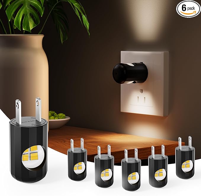 TSEXES Plug-in LED Night Lights,Dusk to Dawn Sensor,2700K,Bedroom, Hallway, Bedroom,Kitchen, Stairways, Non-Dimmable,6 Pack
