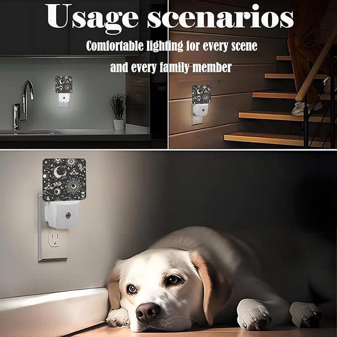 Moon and Sun Night Light,Plug-in Night Lights with Dusk-to-Dawn Sensor for Stairway,Hallway,Bedroom Sleep Friendly Ideal for Women/Girls/Boys Gift,0.5w