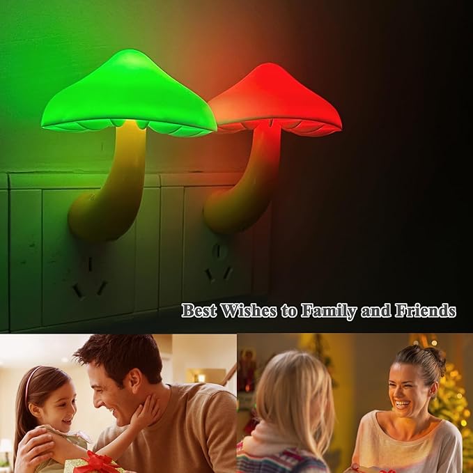 Sensor LED Night Light, Color Changing Mushroom Night Light Plug-in Wall Based Lamp, Gift for Kids Adults, Cute Mushroom Nursery Light for Bedroom, Bathroom, Kitchen, Hallway and Stairs