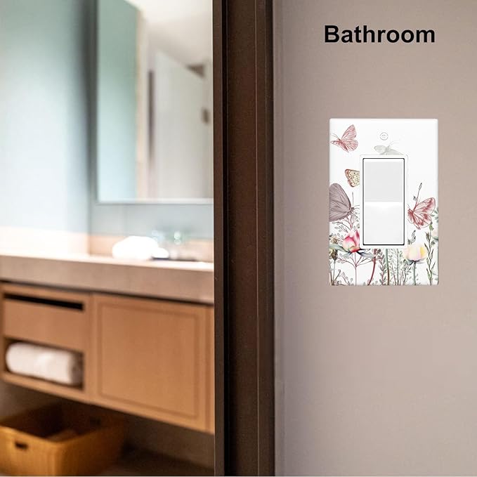Wildflower Butterfly 1-Gang Rocker Wall Plate, Pink Floral Vintage Switch Plate for Home, Living Room, Bedroom & Sunroom