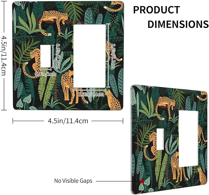 Jungle Cheetah Tropical Wildlife Leopard Green Palm Leaf Outlet Covers 1 Toggle 1 Rocker Combination Decorative Wall Plate Electrical Switch Plates Light Switch Cover Plate for Farmhouse Home Decor