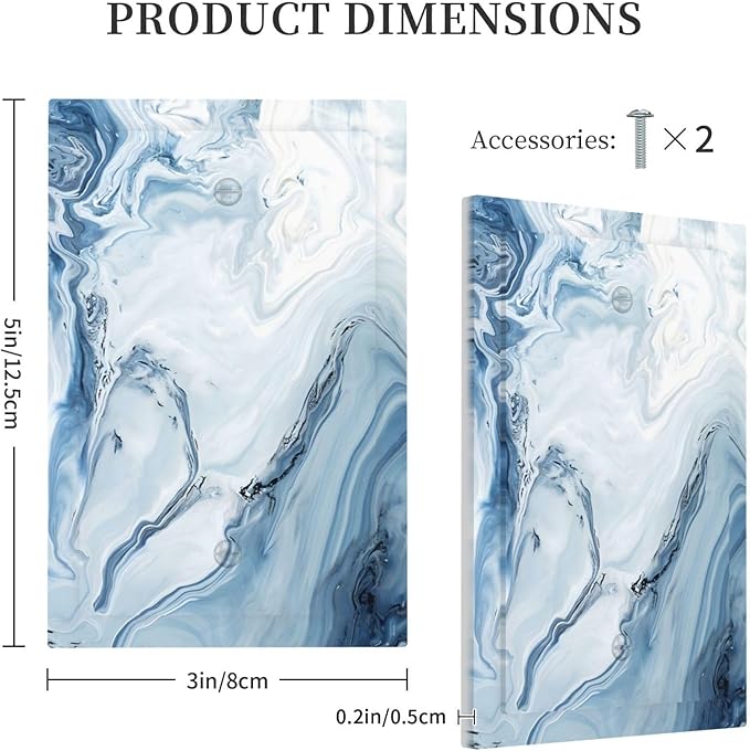 Blue Marble Abstract Ombre Chic Luxury Print Light Switch Cover Plate 1 Gang No Device Blank Electrical Wall Plates Faceplate Decorative Switch Plate Covers for Bathroom Living Room Decor