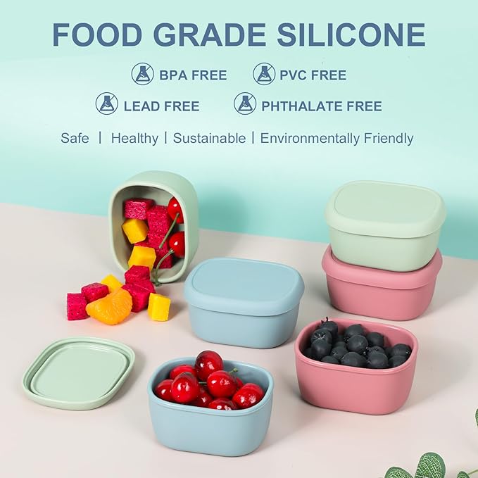 6 pcs 7 oz Silicone Snack Containers for Kids Small Food Containers with Lids, Fruit Containers for Lunch, Stackable Lunch Containers for Kids, Daycare, School and Travel