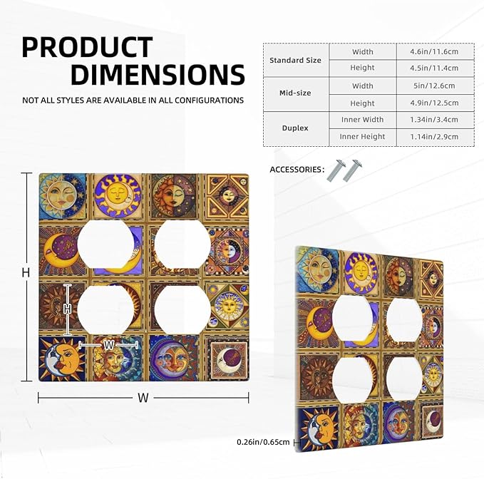 Mexican Talavera Tiles Star Pattern Celestials Theme Print Outlet Covers 2 Gang Double Duplex Decorative Light Switch Covers Electrical Wallplates Socket Faceplate for Kitchen Home Decor