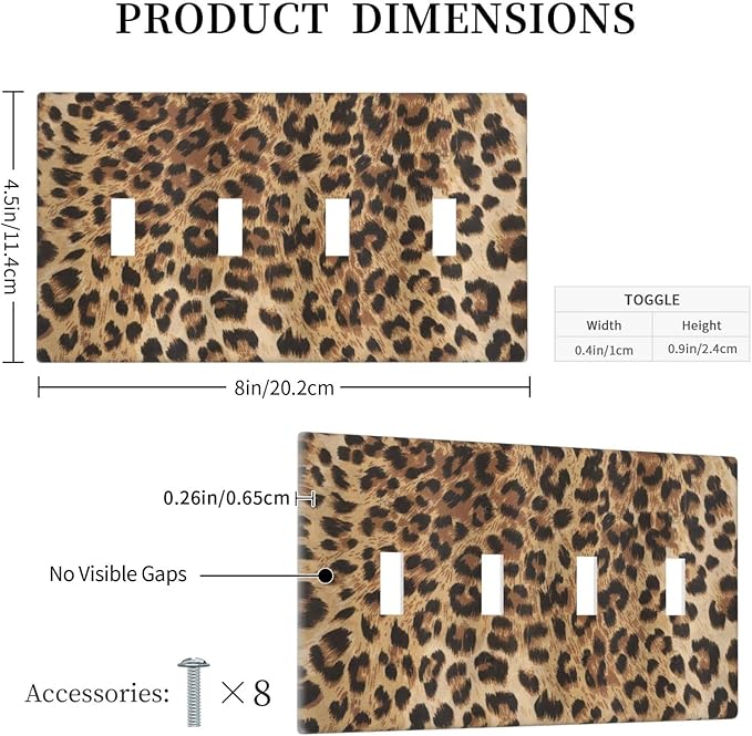 Classic Leopard Cheetah 4 Gang Light Switch Cover Decorative Quad Toggle Wall Plate Decorative Electrical Faceplate For Girls Boys Home Bedroom Decorate Large Size 8" x 4.5
