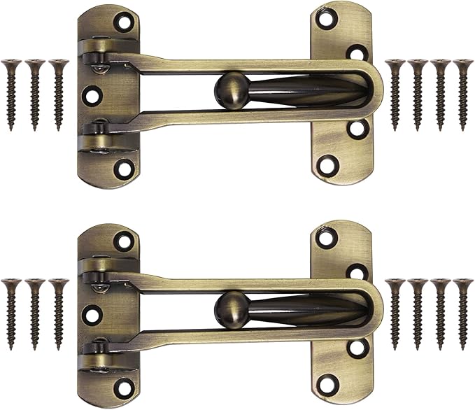 Topbuti Home Security Door Lock, 2 Pack Latch Guard Clasp Front Door Locks for Kids, Home Reinforcement Lock for Swing-in Doors, Hotel Door Latches, Thicken Solid Aluminium Alloy (Antique Brass)