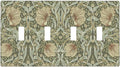 William Morris Pimpernel Flowers Quad Toggle Light Switch Cover Vintage Floral Green Botanical 4 Gang Wall Plate Decorative Electrical Switchplates Covers for Country Bedroom Home Décor