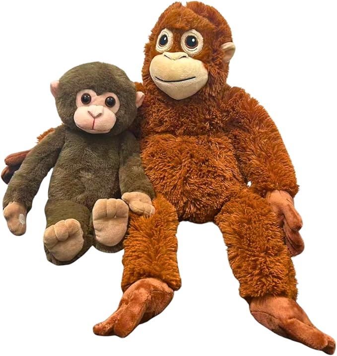 Punch Monkey Plush Toys, 2Pcs Baby Monkey & Orangutan Stuffed Animals, 26'' Cuddly Huggable Orangutan Plushies Doll, Gift for Kids and Adults