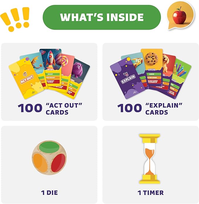 Clever Fox Play Epic Charades Game for Kids Ages 6+ – 200 Act Out & Explain Cards with Illustrations & Timer – Fun Educational Games for Kids 8-12 for Family, Party, Classroom & Travel