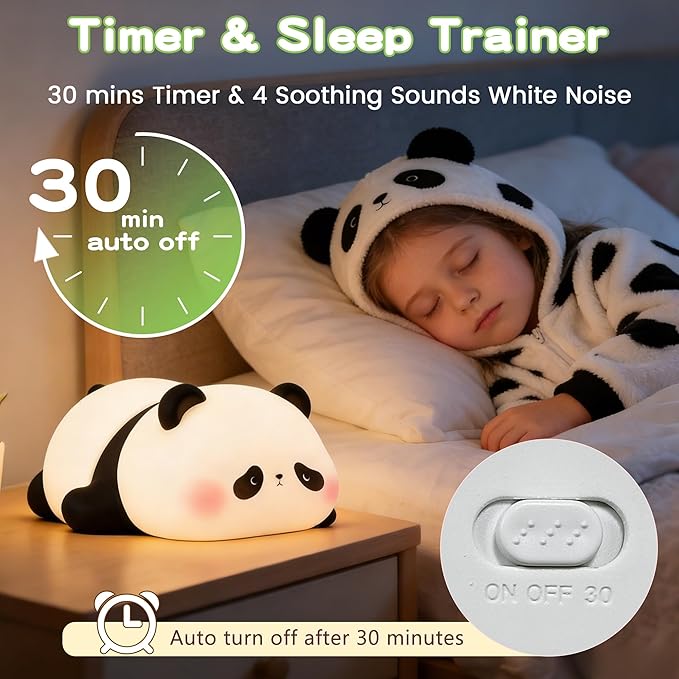 FAMIDUO Cute Panda Night Light for Kids, LED Panda Lamp, Food Grade Silicone Novelty Animal Night Lamp,Dimmable Nursery Squishy Nightlight, Cool Gifts for Kids, Office Desk/Baby Boys/Girls Room Decor