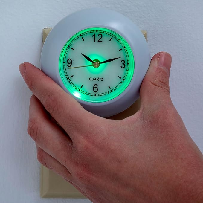 Bits and Pieces Plug in Night Light with Clock - Glow in The Dark, Bathroom Night Light, Battery Backup, Energy Efficient, 3" Analog Clock Face High Visibility - Nightlight for Kids Room