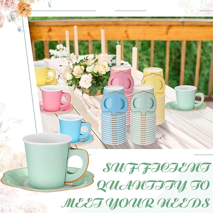 Umigy 36 Sets Mother's Day Pastel Tea Party Decorations 6.5 oz Paper Teacups & Saucer Set for Girls Women Tea Parties Mothers Day Bridal Shower Wedding Birthday Party Decorations(Pastel)