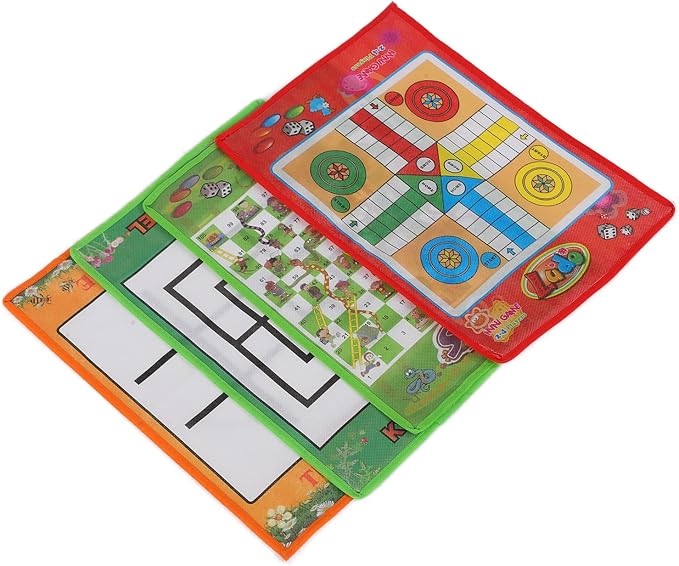 4 in 1 Kid Chess Set, Soft Foldable Non Woven Fabric Board Games for Kids, with Snake and Ladder Ludo Nine Men Morris, for Family Indoor Outdoor Travel Activities