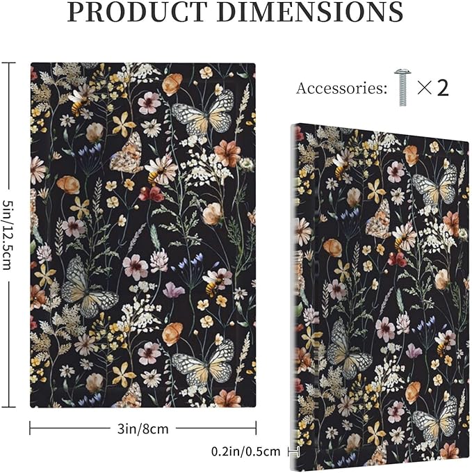 Butterfly Single Blank Wall Plates Decorative Vintage Flower Leaves No Device Faceplate Dark Backgrounds Light Switch Cover Art Panel Cute Bees Dimmer Decor for Bathroom Bedroom Kitchen