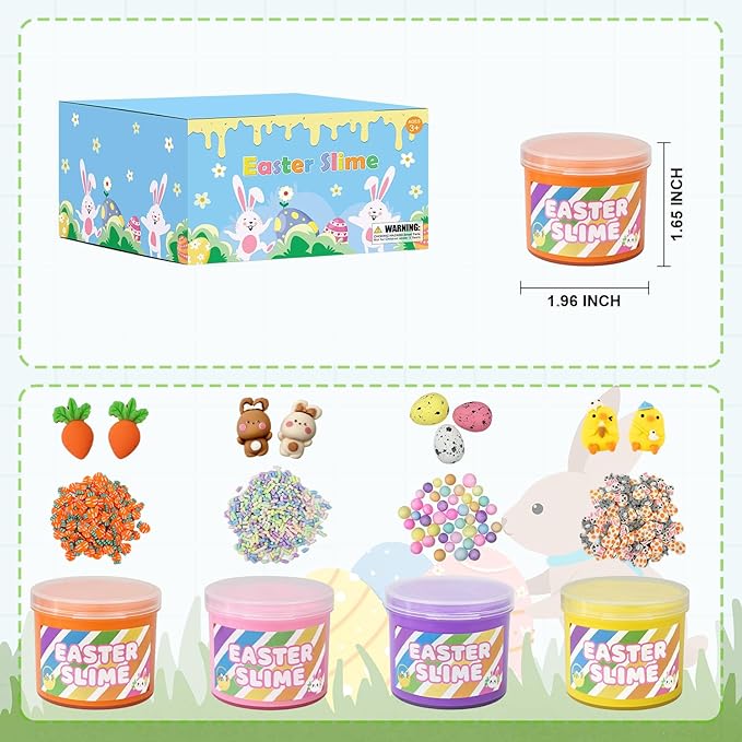 Non Candy Easter Basket Goodie Bag Stuffers for Kids 12 Pack, Easter Slime Kit Fidget Toys Gifts for Boys Girls, Small Party Favors Supplies Giveaways for Toddlers, Classroom Activities Games Prizes