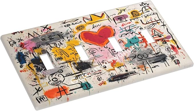 Colorful Graffiti Street Art Banksy Prints Light Switch Covers Quad Toggle Electrical Faceplate 4 Gang Wall Plate Decorative Switch Plates Cover for Kids Room Office Decor