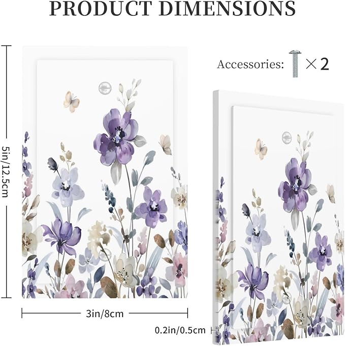 Purple Watercolor Flower Floral Butterfly Light Switch Cover Plate 1 Gang No Device Blank Electrical Wall Plates Faceplate Decorative Switch Plate Covers for Bedroom Living Room Decor