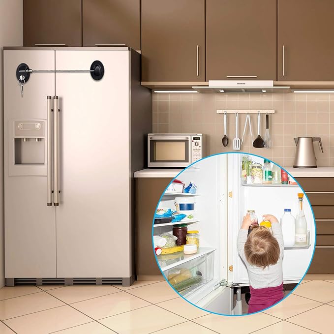 Hotop 4 Pack Cabinet Locks with Keys Mini Fridge Refrigerator Locks for Kids Toddlers Self Adhesive Child and Baby Proofing Safety for Deep Freezer Drawers Doors Latch(White and Black)