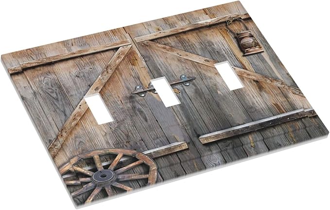 Wood Garage Barn Door Cabin 3 Gang Light Switch Cover Decorative Triple Toggle Wall Plate Electrical Faceplate Switch Plug Face Plate