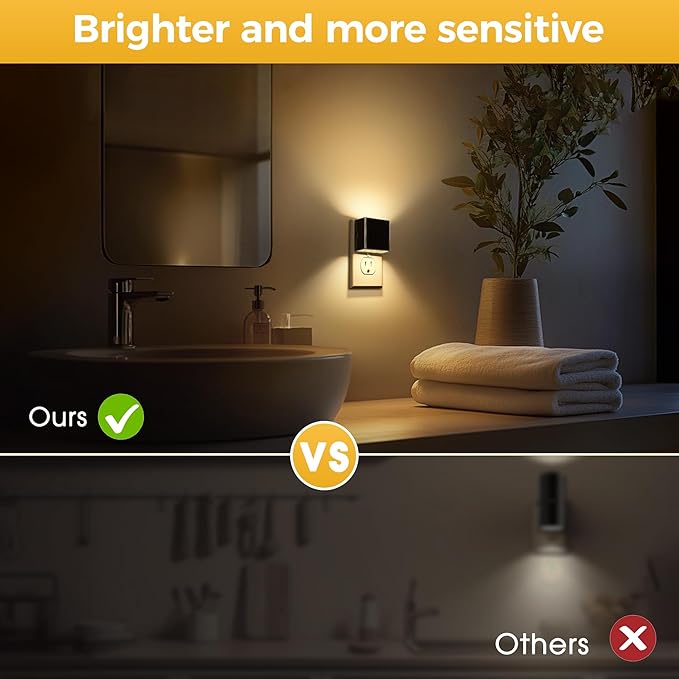 L LOHAS LED Night Light 2 Pack, Night Lights Plug into Wall, Dusk to Dawn Sensor, Soft White 3000K, 0-100LM Adjustable Brightness, Dimmable NightLight for Bathroom Hallway Kitchen